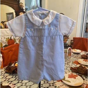 Petit Ami Blue and White Bodysuit with Peter Pan Collar
